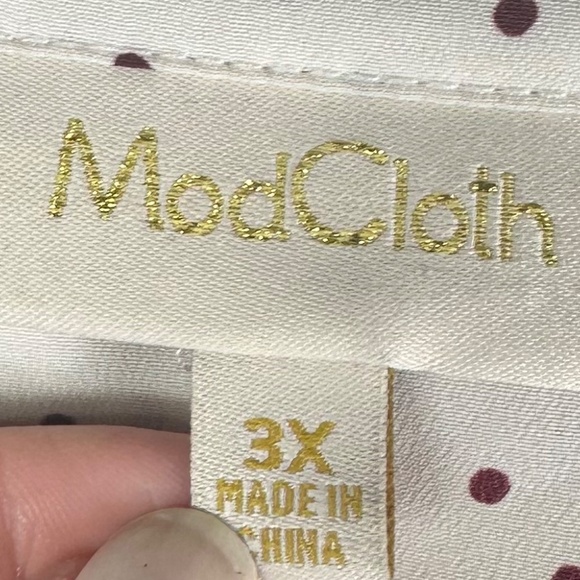 Modcloth Shirt Top Blouse Sz 3X 22 24 Polka Dot Peter Pan Retro Burgundy White - Picture 4 of 5